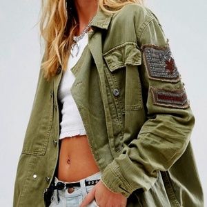 Free People Embellished Military Shirt Jacket